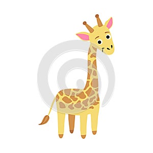 Cute giraffe character. Simple cartoon vector style illustration of animal, isolated on white background