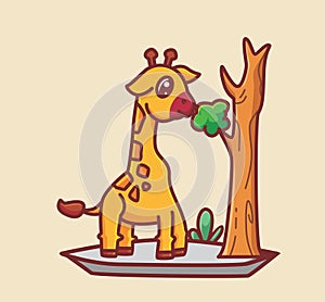 cute giraffe eating leaf. cartoon animal food concept Isolated illustration. Flat Style suitable for Sticker Icon Design Premium