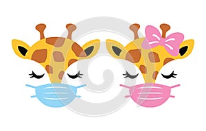 Cute Giraffe with Face Mask Vector