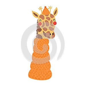 Cute giraffe in knitted scarf, hat character illustration