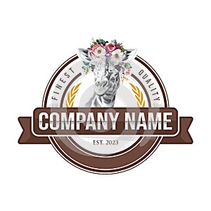 Cute giraffe logotype with flower crown