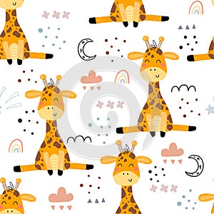 Cute giraffe Pattern print for kids. Funny cute scandinavian giraffe cartoon style. Printable templates. vector print. Perfect for