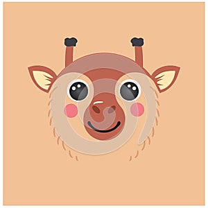 Cute giraffe portrait square smiley head cartoon round shape animal avatar face, isolated character vector illustration