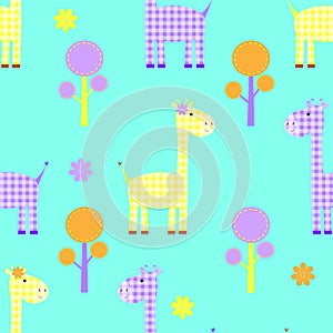 Cute giraffe seamless childlike pattern