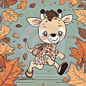 Cute Giraffe skipping in the forest