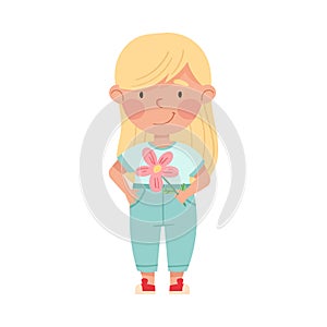 Cute Girl Artist with Handcrafted Paper Flower Vector Illustration