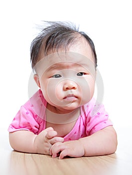 Cute girl baby confuse face close up