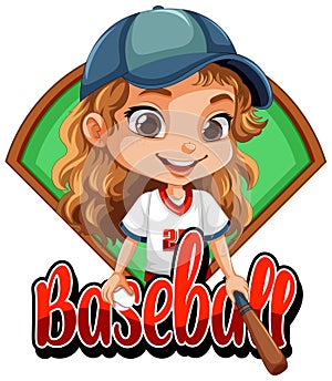 Cute Girl with Baseball Text