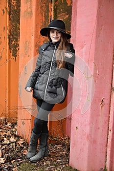 Cute girl with  black men s hat