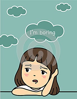 Cute girl boring character vector illustration