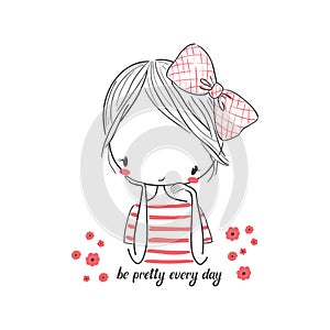 Cute girl with bow. Vector illustration for clothing