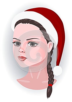 cute girl and braid hairstyle and santa hat