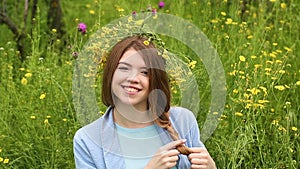 Cute girl braids plait.