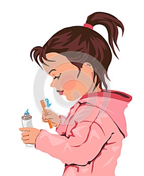 Cute girl and brushing teeth , toothpaste, toothbrush, dental health, wellness, health, kid, girl child, medicine, child education