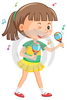 Cute girl cartoon holding microphone singing