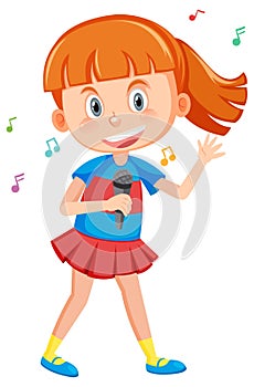 Cute girl cartoon holding microphone singing