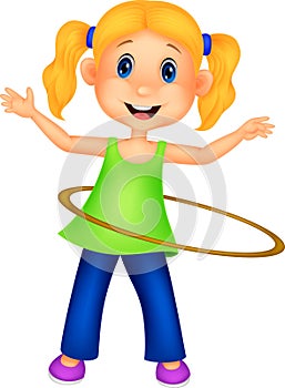 Cute girl cartoon twirling hula hoop