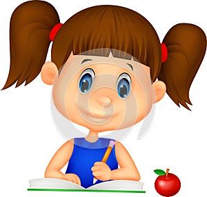 Cute girl cartoon writing on a book