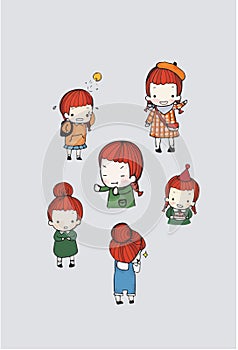 Cute girl character vector set