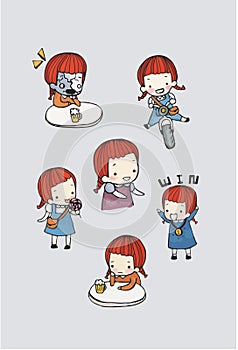 Cute girl character vector set