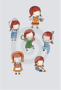 Cute girl character vector set