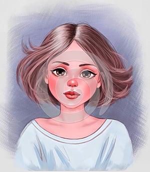 cute girl child portrait, cute girl child, digital drawing, digital painting pastel