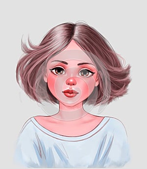 cute girl child portrait digital drawing, digital painting pastel portrait