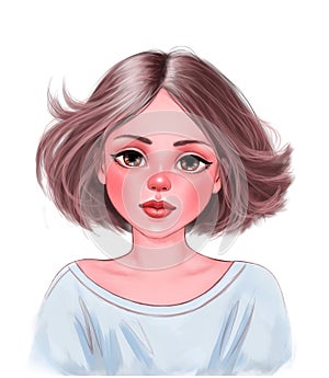 cute girl child portrait , drawing , digital drawing , digital painting