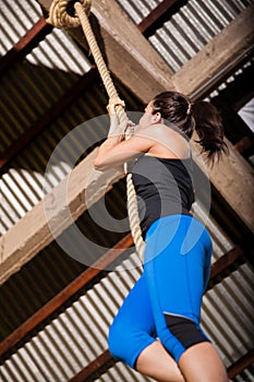 Cute girl climbing a rope