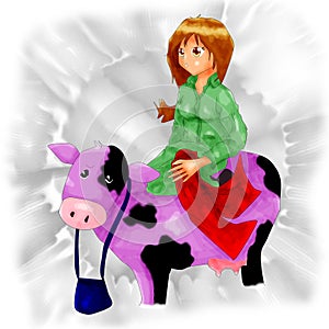 Cute Girl on Cow