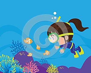 Cute girl diver under the sea