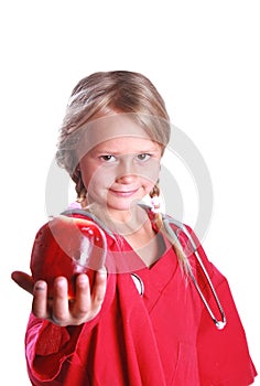 Cute girl doctor with apple