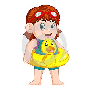 Cute girl with duck flotation ring