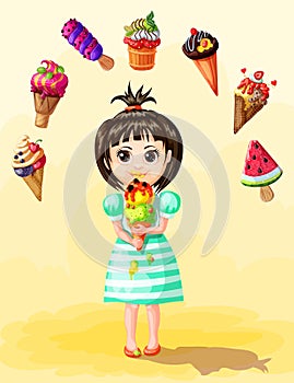 Cute Girl Eating Ice Cream Template