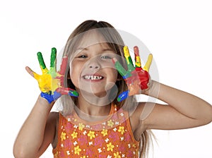 Cute Girl With Finger Paint Hands