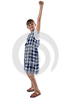 Cute girl gesturing against white background