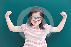 Cute girl with green chalkboard