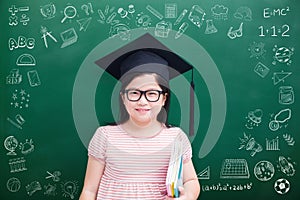 Cute girl with green chalkboard