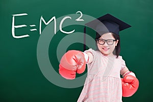 Cute girl with green chalkboard