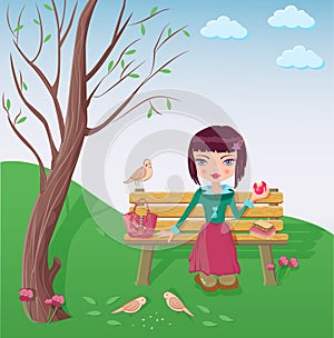 Cute girl having lunch in the park