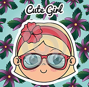 Cute girl head character with floral frame
