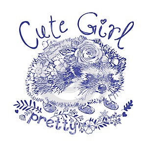 Cute girl hedgehog single color print for kids