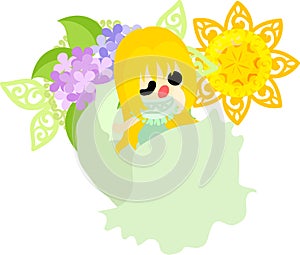 A cute girl and hydrangeas