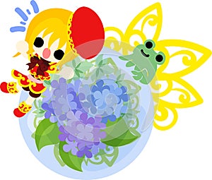 A cute girl and hydrangeas