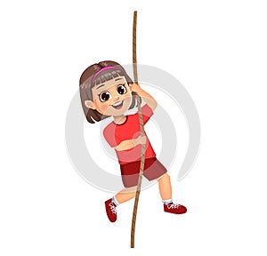 Cute girl kid climbing on rope