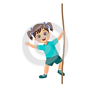 Cute girl kid climbing on rope