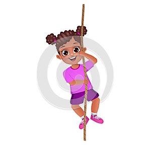 Cute girl kid climbing on rope