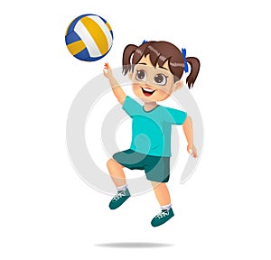 Cute girl kid playing volleyball
