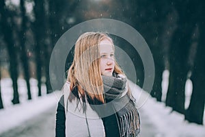 Cute Girl with light hair in Winter Park Outdoors