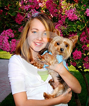 Cute Girl And Little Dog